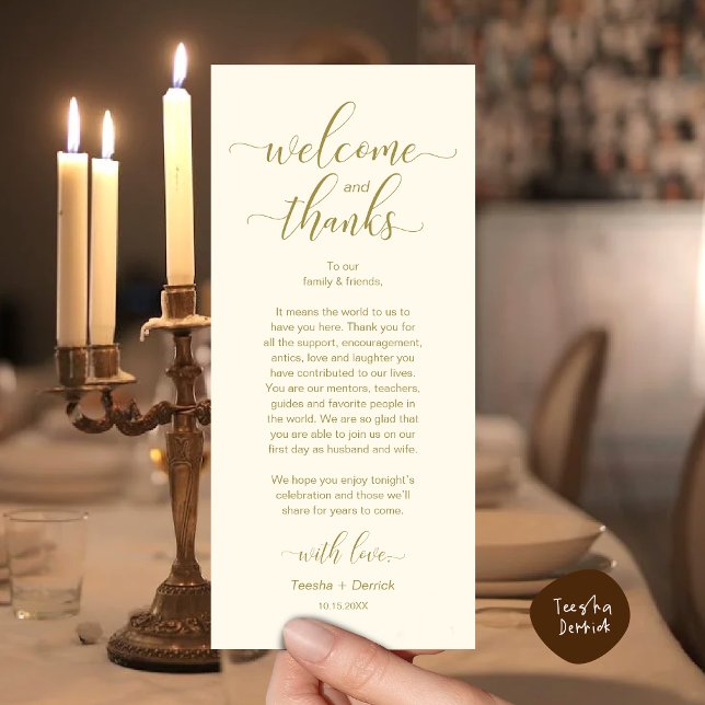 Modern Wedding Table Place Setting Thank You Card (Modern Wedding Dinner Brunch Lunch Table Place Setting Thank You Card in Classy Yellow Gold)