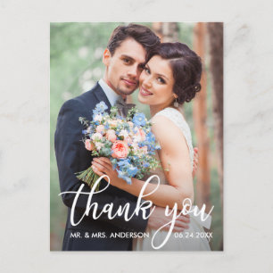 Modern Wedding Thank You Bride Groom Photo Postcard