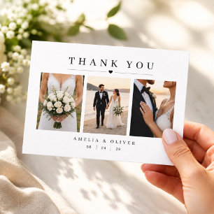 Modern Wedding Thank You Card with Three Photos