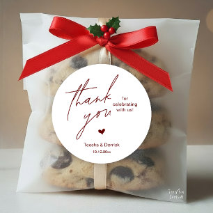Modern Wedding Thank You Minimal Cute Heart Gifts Classic Round Sticker