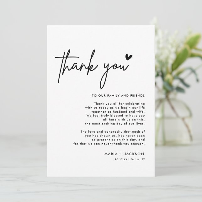 Modern Wedding Thank You Note Menu Cards (Standing Front)
