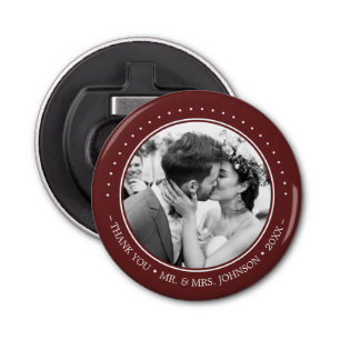 Modern Wedding Thank You Photo Burgundy Bottle Opener