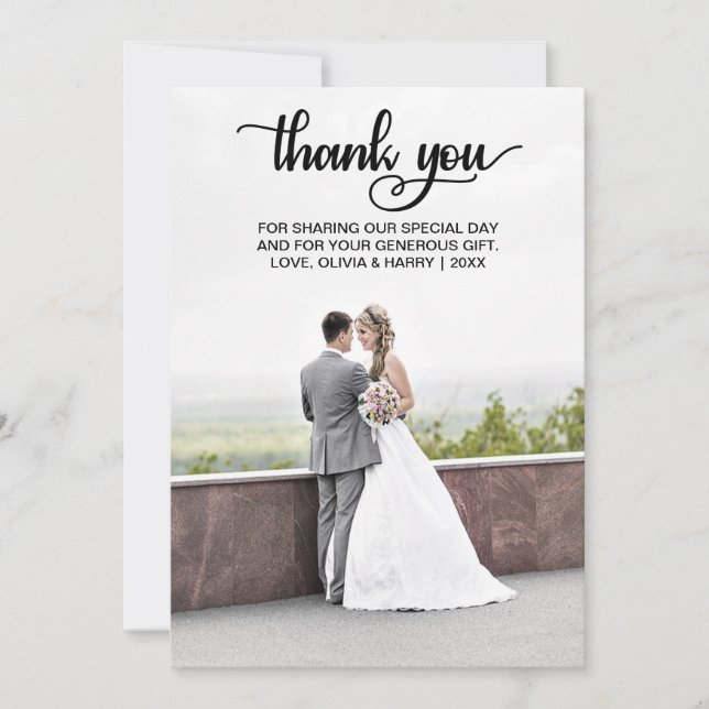 Modern Wedding Thank You Photo Card | Black (Front)