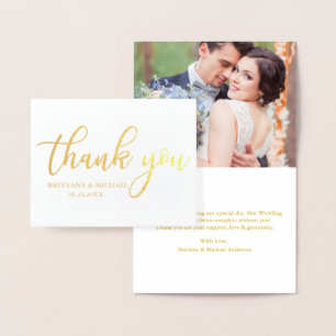 Modern Wedding Thank You Photo Note Gold Foil Card