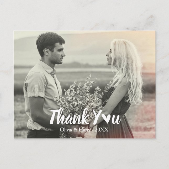 Modern Wedding Thank You Postcard | Heart Script (Front)