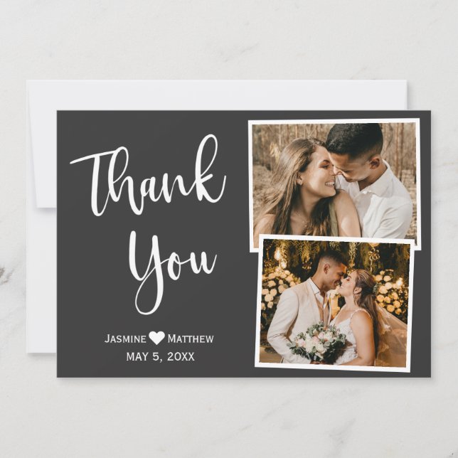 Modern Wedding Thank You Script Photo Collage Card (Front)