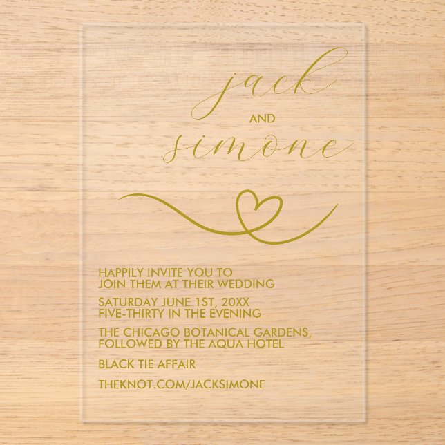 Modern Wedding | Trendy Invites | Dark Yellow Acrylic Invitations (Front)