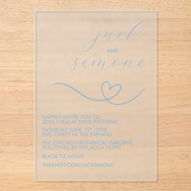 Modern Wedding | Trendy Invites | Light Blue Acrylic Invitations (Front)