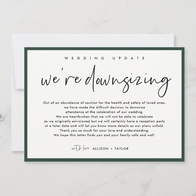 Modern Wedding Update Downsize Photo Announcement (Front)