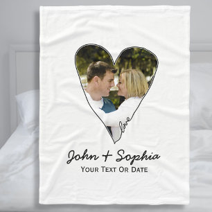 Modern Wedding Valentine Love Heart Custom Photo Fleece Blanket
