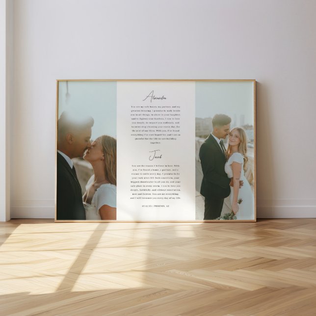 Modern Wedding Vows Minimalistic Script 2-Photo Poster (Creator Uploaded)