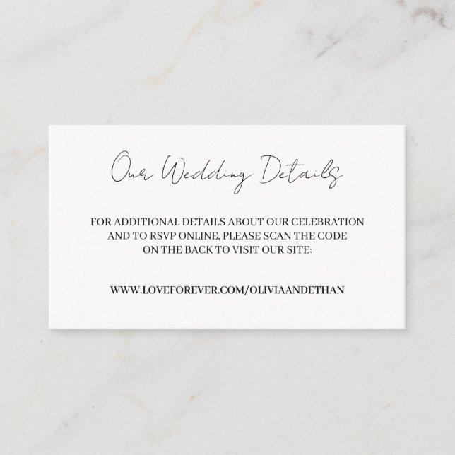 Modern Wedding Website Smart RSVP Insert Card (Front)