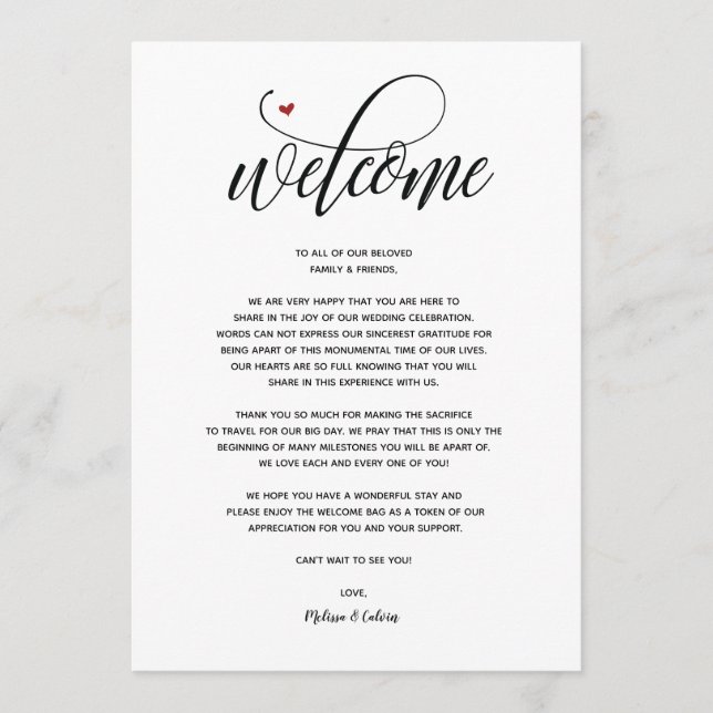 Modern Wedding Welcome and Itinerary card (Front)