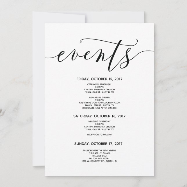 Modern Wedding Welcome and Itinerary card v4 (Back)