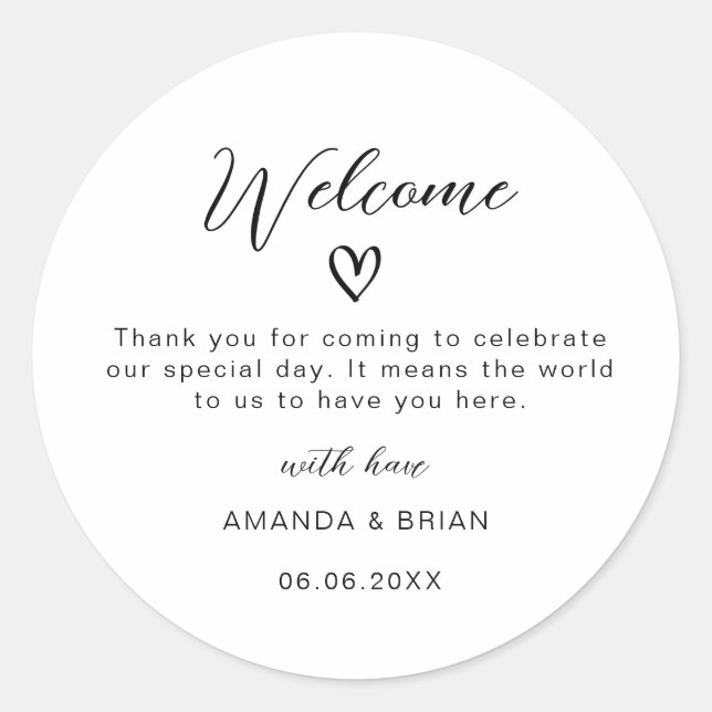 Modern Wedding Welcome Favour Bag thank you Gifts Classic Round Sticker (Front)