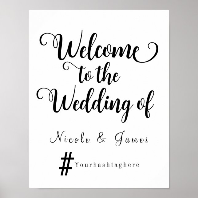 Modern Wedding Welcome Hashtag Wedding Sign (Front)