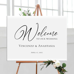 Modern wedding welcome sign, elegant calligraphy poster