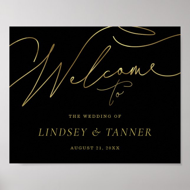 Modern Wedding Welcome Sign with Faux Gold Script (Front)