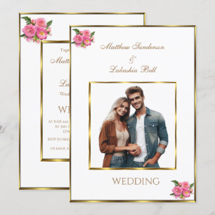 Modern Wedding White bride groom photo Invitation
