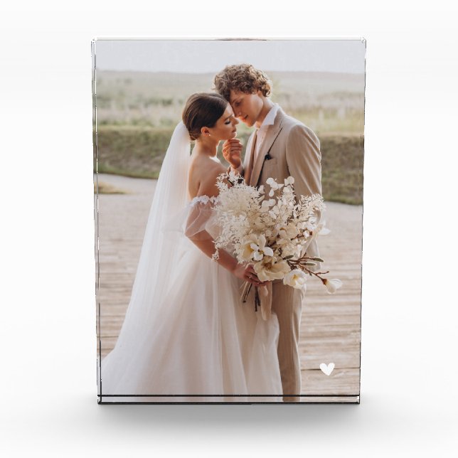 Modern Wedding White Heart Keepsake Photo Block (Front)