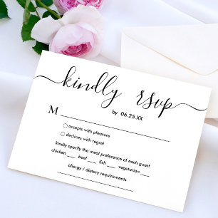 Modern Wedding With Elegant Script And Meal Choice RSVP Card