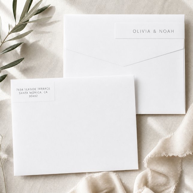 Modern Wedding Wrap Around Return Address Label (Modern Wedding Wrap Around Return Address Label displayed on white envelopes)