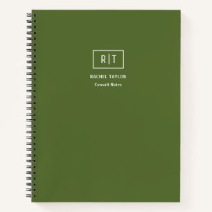 Modern Weekly Monthly Dark Olive Green Monogram Notebook