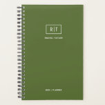 Modern Weekly Monthly Dark Olive Green Monogram Planner<br><div class="desc">Two letter frame monogram with name and additional line of text. Change or delete any text to suit your needs. Laminated or hard cover options. See our "Collection" for matching items.</div>