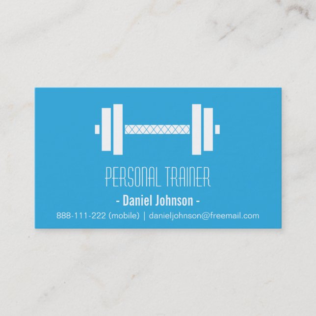 Modern Weights Fitness Personal Trainer Blue Business Card (Front)