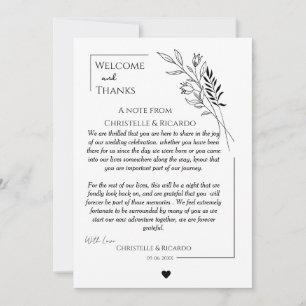 Modern welcome and thank you wedding guest table card