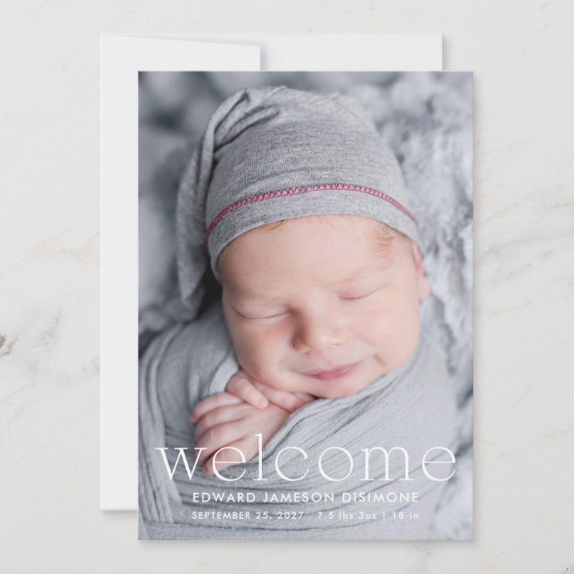 Modern Welcome Baby Photo Birth Announcement (Front)