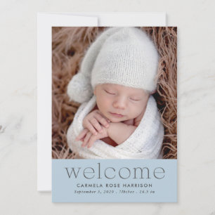 Modern Welcome Baby Photo Blue Birth Announcement