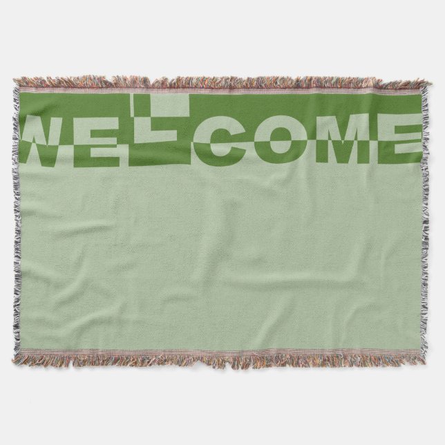 Modern WELCOME Banner + your backgr. & ideas Throw Blanket (Front)