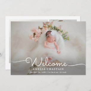 Modern Welcome Calligraphy 4 Photo Baby Birth Announcement