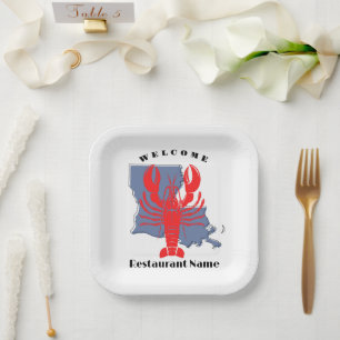 Modern welcome crawfish Louisiana custom name Paper Plate