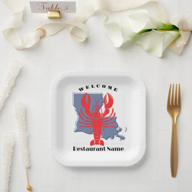 Modern welcome crawfish Louisiana custom name  Paper Plate (Wedding)