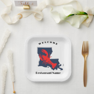 Modern welcome crawfish Louisiana custom name  Paper Plate