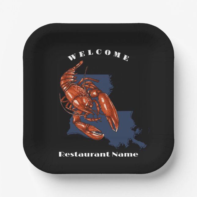 Modern welcome crawfish Louisiana custom name  Paper Plate (Front)