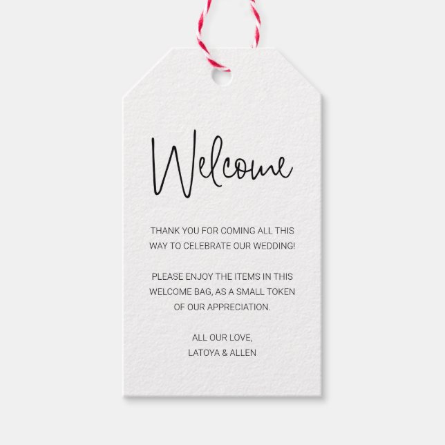 Modern Welcome Gift Bag Basket Wedding Tags (Front)