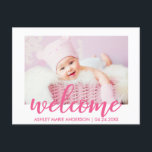 Modern Welcome New Baby Announcement Hot Pink<br><div class="desc">Modern Welcome New Baby Announcement Postcard Hot Pink</div>