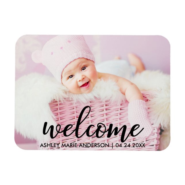 Modern Welcome New Baby Announcement Magnet (Horizontal)