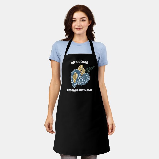 Modern welcome oyster seafood restaurant name apron (Worn)