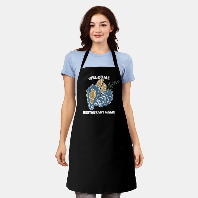 Modern welcome oyster seafood restaurant name apron (Worn)