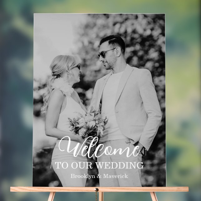 Modern Welcome Photo Wedding Acrylic Sign (Neutral)
