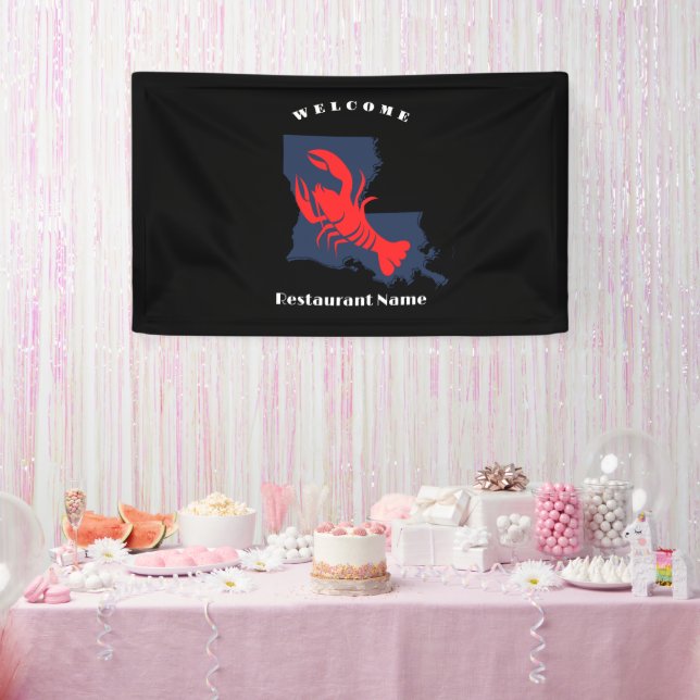 Modern welcome red crayfish Louisiana custom name Banner (Party)
