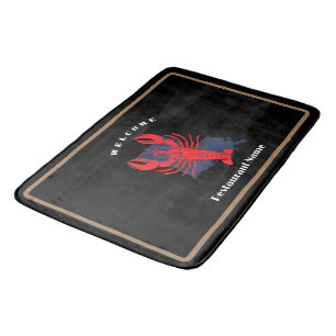 Modern welcome red crayfish Louisiana custom name Bath Mat