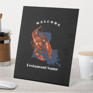 Modern welcome red crayfish Louisiana custom name Pedestal Sign