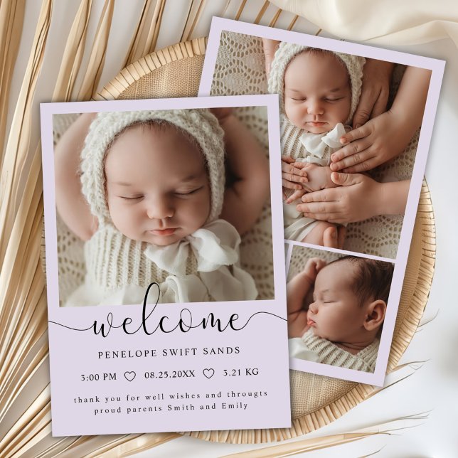 Modern Welcome Script 4 Photo Birth Announcement (Creator Uploaded)