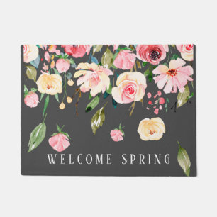 Modern Welcome Spring Pink Peonies Floral Doormat