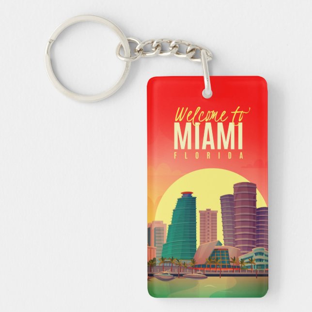 Modern Welcome To Miami Florida Travel Key Ring (Front)